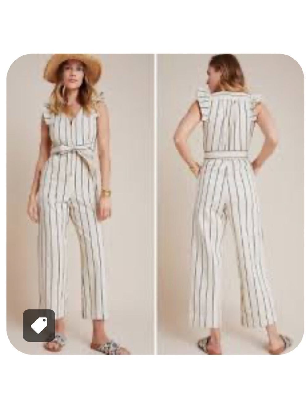 NWT Anthropologie stripped 100% cotton jumpsuit with pockets and cropped pants